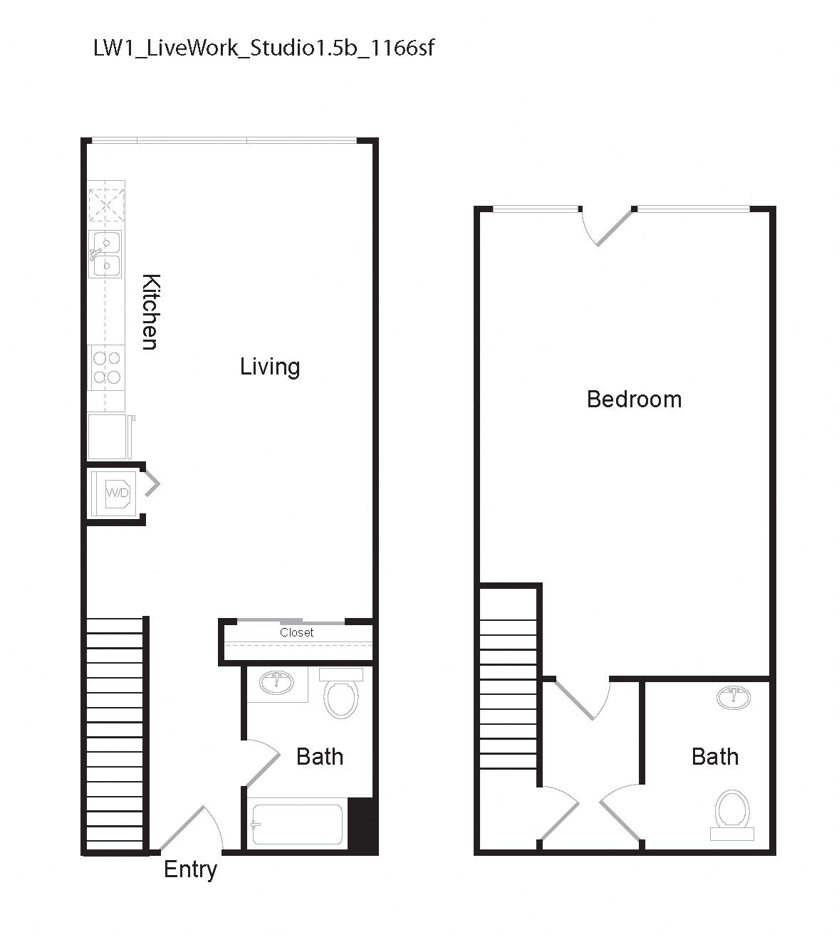 LW1 Studio Floor Plan at 10th and G Apartments in San Diego, CA